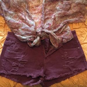 Maroon Zara cutoff shorts